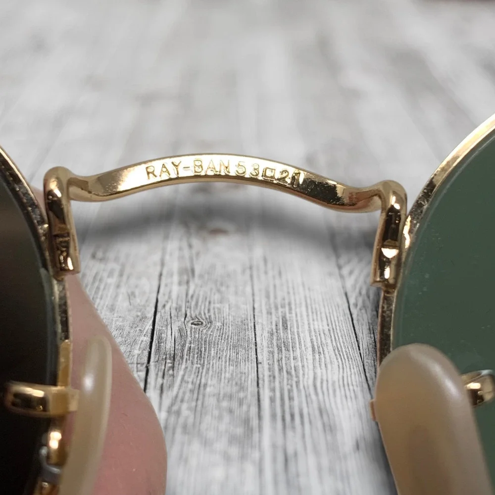 Ray-Ban RB3447N Round Metal Sunglasses Gold Green G15 53mm OG Case Cloth Papers